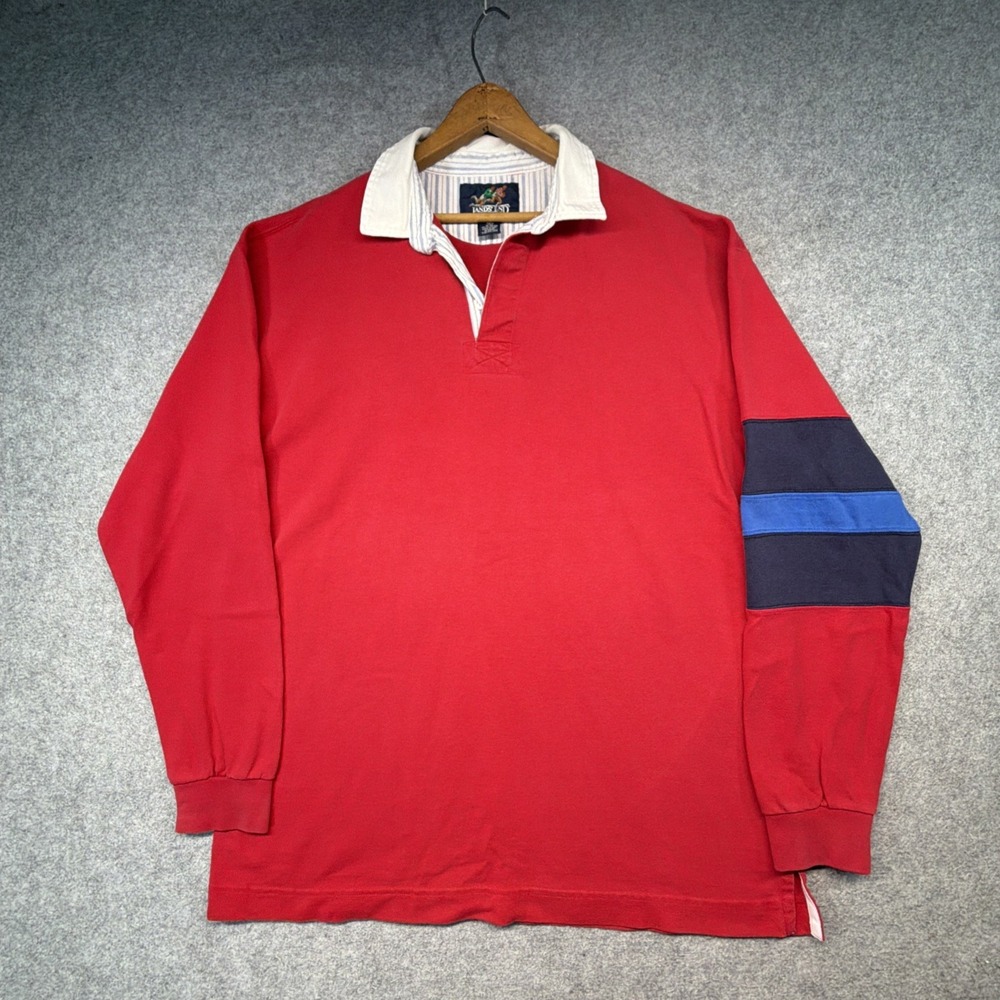 Vintage Lands End Rugby Shirt Mens Large Tall Sleeve Heavy Cotton Preppy 90s